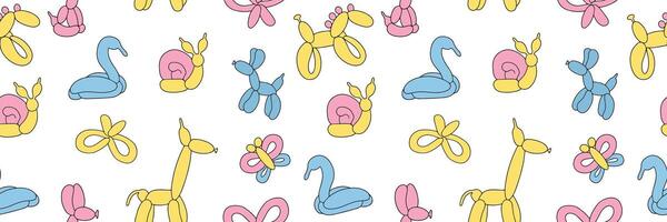 Seamless pattern of colorful balloons. Colorful drawing of inflatable toys made of twisted balloons. Design element for packaging, greeting card, invitation card, print, flyer, banner. . vector
