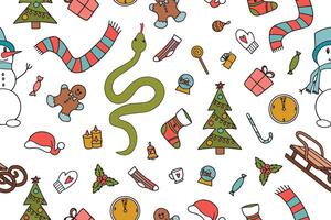 Seamless pattern of New Year elements and snake symbol of 2025. vector