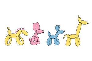 Set of colorful balloons. Colorful drawing of inflatable toys made of twisted balloons. Design element for greeting card, invitation card, print, flyer, banner. vector