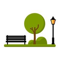 Park Scene with Bench, Tree, and Lamp Post vector