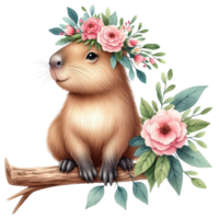 aigenerated capybara standing on a branch png