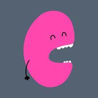 Whimsical funny alphabet in doodle style, colorful uppercase letter C with cute faces and hands. ABC funky bubble design vector