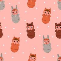 Seamless pattern with cute tumbler dolls. graphics. vector