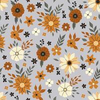 Seamless pattern with autumn flowers and leaves. graphics vector
