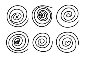 Doodle spiral and swirl motion element. Hand drawn abstract circle line. Modern abstract set black round shapes with spiral line. vector