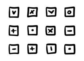Check and cross mark. Hand drawn doodle sketch sign. Checkbox for vote, yes, no drawn concept. Cross mark with box, square element vector
