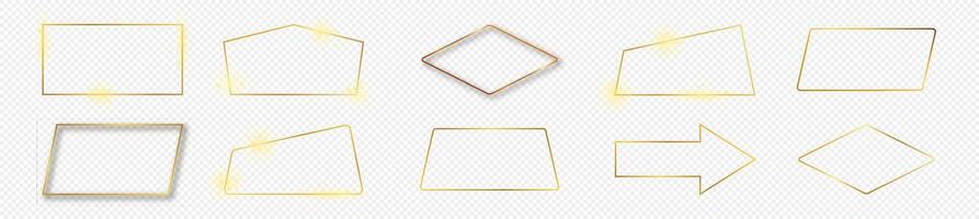 Gold glowing different geometric shape frame vector