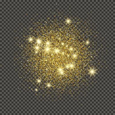 Gold glittering dust on a gray background. Dust with gold glitter effect and empty space for your text. illustration