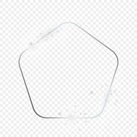 Silver glowing rounded pentagon shape frame with sparkles vector