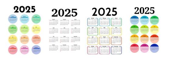 Set of calendars for 2025 isolated on a white background vector
