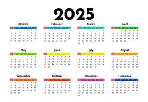 Calendar for 2025 isolated on a white background vector