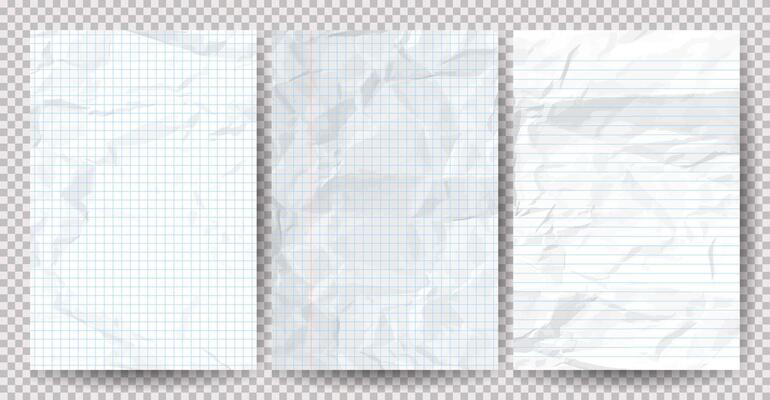 Set of white clean crumpled papers