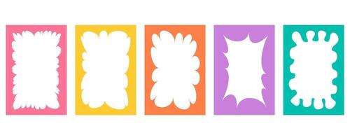 Wavy border frame. Scalloped rectangle fun shape. Hand drawn kids box for picture and photo. Cartoon doodle abstract color template with wiggle edge. Curvy Y2K decoration. vector