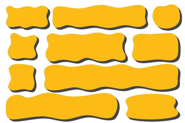 Rectangle shapes. Organic textbox frame with shadow. Square hand drawn blobs. Abstract doodle cute organic bubbles. Irregular fluid stickers for banner with curve edge