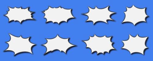Manga speech bubble. Comic text frame with pop art halftone dotted effect. Balloon chat shape for dialog. Cloud for shock shout and scream action messages. Irregular cartoon decoration vector