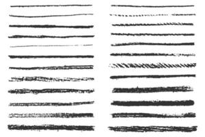 Brush strokes set. Crayon and chalk underline hand drawn marks. Pen and pencil sketch scribbles. Charcoal texture thin stripes on white background. vector