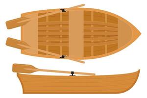 wooden boat top view flat style illustration isolated on white background vector