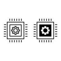 computer processor chip with cogwheel icon vector