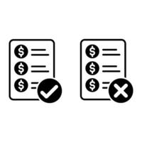 Illustration of a business document with a checkmark and cross icon vector
