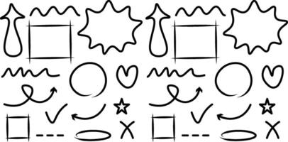 Hand drawn line arrow sketch background. Set of arrow sketch underline round shape. Arrow icons vector
