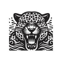 angry leopard , art design, angry leopard silhouette illustration black and white vector