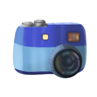 digital illustration of a camera, dominated by blue with gray accents. The camera has a large black lens in the middle, two gray control buttons at the top png