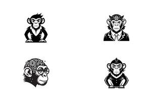 set of intelligent monkey , illustration, silhouette, logo design template black and white vector