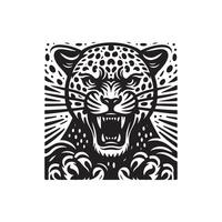 angry leopard , art design, angry leopard silhouette illustration black and white vector