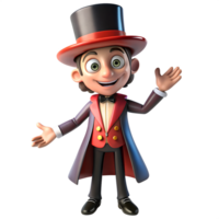 3D model of a magician, wearing a show costume and a cartoon character model to present the profession of a magician. png