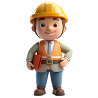 3D model Engineer Character in a Hard Hat and Safety Vest, Holding a Blueprint with Confidence, Ready to Design and Build Complex Structures with Precision and Expertise png