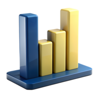 Blue 3D model bar chart for presenting business data with uptrend or downtrend in different time periods. png