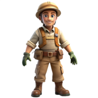Cartoon 3D Archaeologist Character Unearths Ancient Artifacts, Exploring History with Precision and Passion for Discovery png