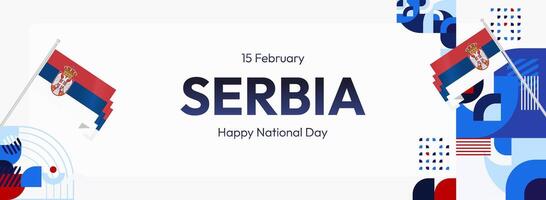 Wide banner Serbia Day suitable for independence greeting cards and other event backgrounds with Serbian flag. Geometric design on white background vector