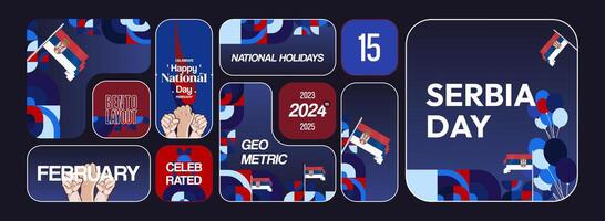 serbia day banner with various images vector