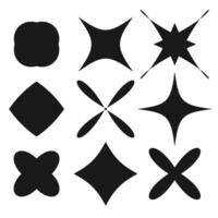 Abstract geometric shapes and icons. Brutalist retro figure, flower elements. Design aesthetic. vector