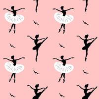 Seamless pattern with silhouettes of ballerinas on a pink background. Dance background. Ballet dancing vector