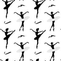 Seamless pattern with silhouettes of ballerinas on a white background. Ballerinas in a tutu. Dance background. Ballet dancing vector