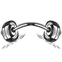 black and white illustration of isolated barbell, curved barbell icon vector