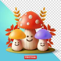 Cute mushroom with autumn leaves, 3d. Suitable for design elements vector