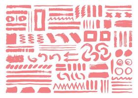 Abstract pink paint brush strokes set. Creative hand drawn shapes bundle. Painting graphic element. For art illustration, poster or banner template. vector