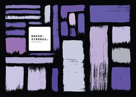 Purple paint brush strokes shape bundle. Hand drawn color block set. Artistic modern template. vector