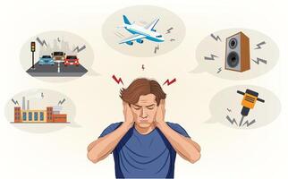 Impact of Noise Pollution Disrupting Health, Wildlife, and Ecosystems vector