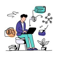 Delve into the realm of decentralized finance with our captivating flat illustrations. Uncover the wealth of opportunities and boundless potential that DeFi brings to the financial industry vector