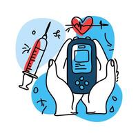 Illustration of a person holding a cell phone and a syringe vector