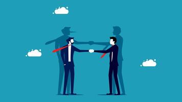 two business people shaking hands with clouds in the background vector