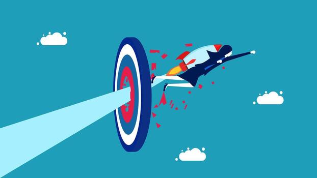 a man is falling into a target with a beam coming out of it vector