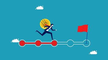 businessman running on a red arrow with a flag vector