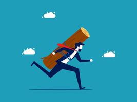 businessman running with a log on his back vector