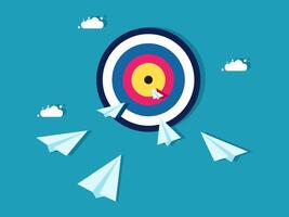 target with paper airplanes flying in the air vector
