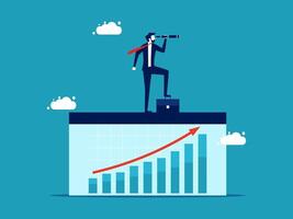 businessman standing on top of a chart with a binoculars vector